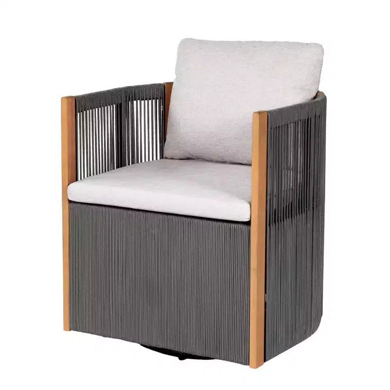 Christopher Knight Home Everett Set da pranzo moderno per patio da 5 pezzi in legno di acacia con tavolo rotondo e 4 sedie girevoli in corda
