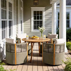 Christopher Knight Home Everett Set da pranzo moderno per patio da 5 pezzi in legno di acacia con tavolo rotondo e 4 sedie girevoli in corda