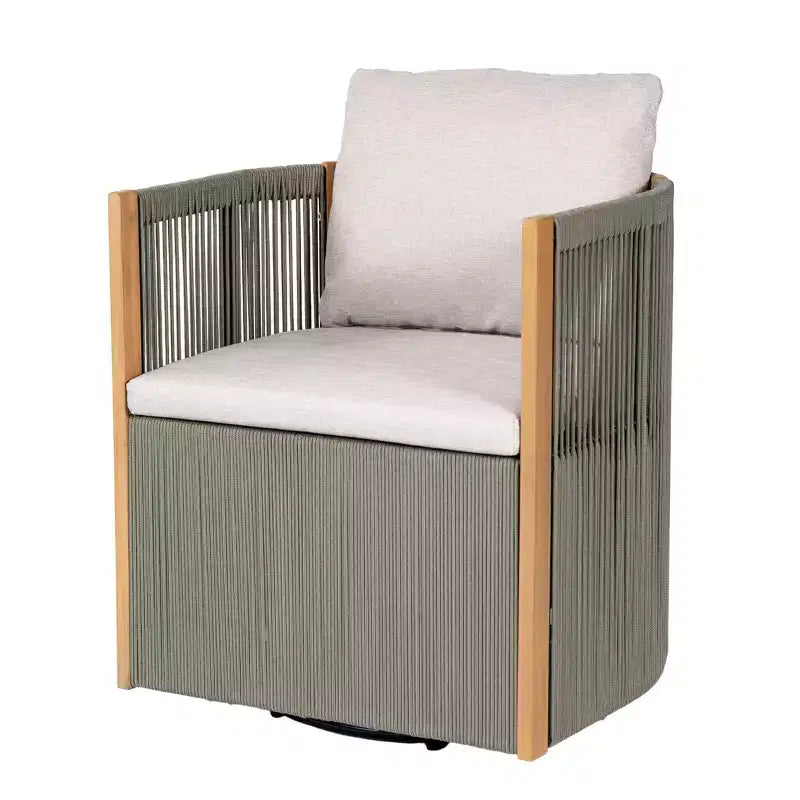 Christopher Knight Home Everett Set da pranzo moderno per patio da 5 pezzi in legno di acacia con tavolo rotondo e 4 sedie girevoli in corda