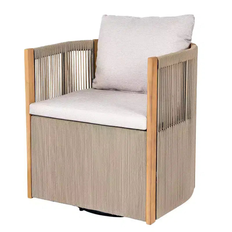 Christopher Knight Home Everett Set da pranzo moderno per patio da 5 pezzi in legno di acacia con tavolo rotondo e 4 sedie girevoli in corda