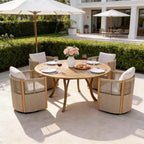 Christopher Knight Home Everett Patio Modern Acacia Wood 5-Piece Outdoor Dining Set with Round Table and 4 Rope Swivel Chairs