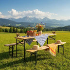 Gymax Ensemble Table de Pique-nique Pliante en Bois 3 Pièces avec Banc 70 Table de Bière Extérieure avec Siège pour Jardin Cour Arrière Balcon