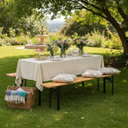 Gymax Ensemble Table de Pique-nique Pliante en Bois 3 Pièces avec Banc 70 Table de Bière Extérieure avec Siège pour Jardin Cour Arrière Balcon
