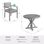 Set da patio in alluminio Martha Stewart Bedford da 5 pezzi, 4 poltrone da pranzo impilabili con cuscini, tavolo rotondo con base a cavalletto da 36 pollici, finitura spazzolata effetto legno