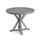 Set da patio in alluminio Martha Stewart Bedford da 5 pezzi, 4 poltrone da pranzo impilabili con cuscini, tavolo rotondo con base a cavalletto da 36 pollici, finitura spazzolata effetto legno