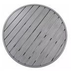 Set da patio in alluminio Martha Stewart Bedford da 5 pezzi, 4 poltrone da pranzo impilabili con cuscini, tavolo rotondo con base a cavalletto da 36 pollici, finitura spazzolata effetto legno