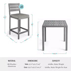 Set da patio Martha Stewart Bedford da 5 pezzi in alluminio, 4 sgabelli da bar con cuscini, tavolo da patio quadrato da 35,5 pollici