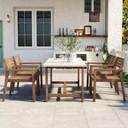 GDFStudio Lena 5 Piece Acacia Wood Outdoor Dining Set with 59 Rectangular Table and Umbrella Hole