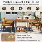 GDFStudio Lena Set da pranzo da esterno 5 pezzi in legno di acacia con tavolo rettangolare da 150 cm e foro per ombrellone
