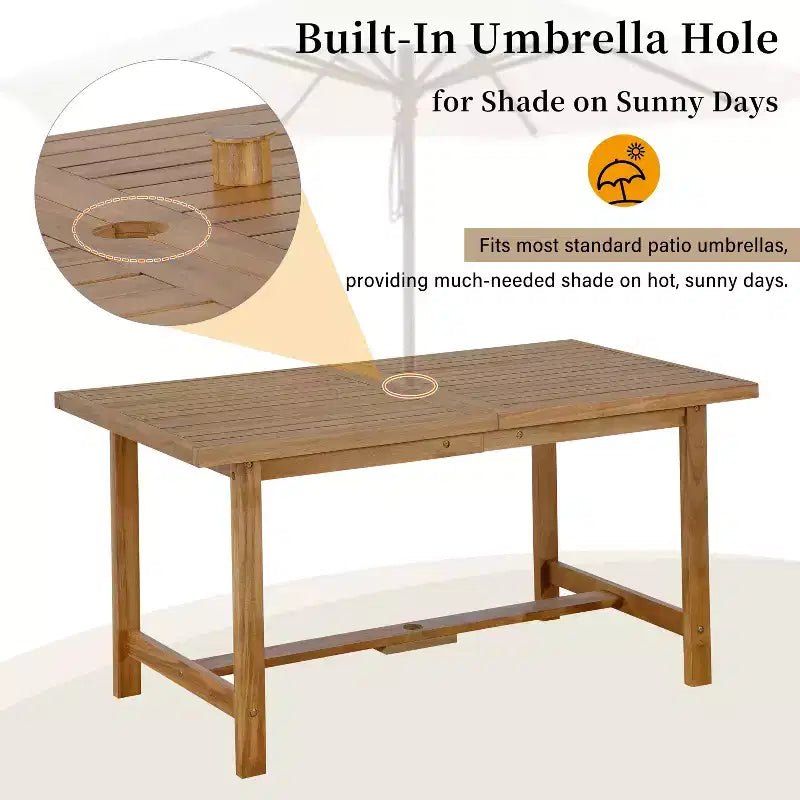 GDFStudio Lena Set da pranzo da esterno 5 pezzi in legno di acacia con tavolo rettangolare da 150 cm e foro per ombrellone