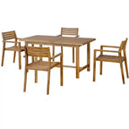 GDFStudio Lena Set da pranzo da esterno 5 pezzi in legno di acacia con tavolo rettangolare da 150 cm e foro per ombrellone