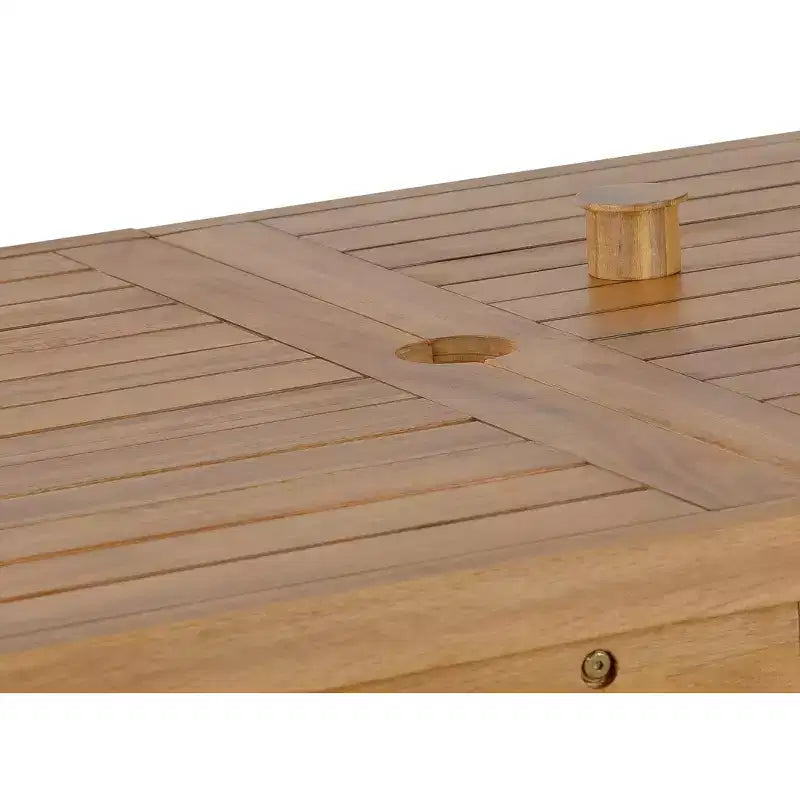 GDFStudio Lena Set da pranzo da esterno 5 pezzi in legno di acacia con tavolo rettangolare da 150 cm e foro per ombrellone