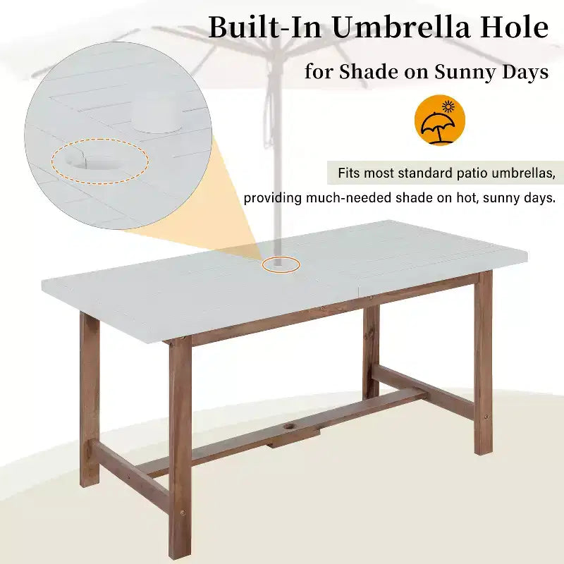 GDFStudio Lena Set da pranzo da esterno 5 pezzi in legno di acacia con tavolo rettangolare da 150 cm e foro per ombrellone