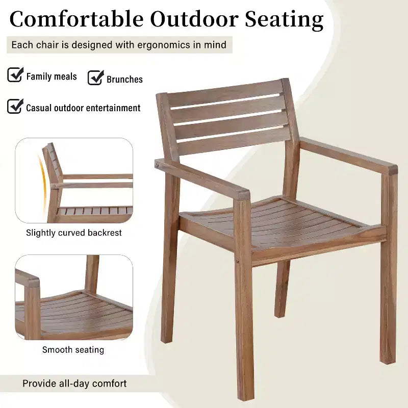 GDFStudio Lena Set da pranzo da esterno 5 pezzi in legno di acacia con tavolo rettangolare da 150 cm e foro per ombrellone