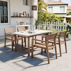 GDFStudio Lena Set da pranzo da esterno 5 pezzi in legno di acacia con tavolo rettangolare da 150 cm e foro per ombrellone