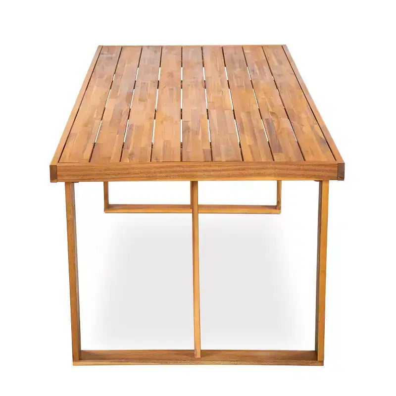 Set da pranzo da esterno a 7 pezzi in legno di acacia, moderno tavolo rettangolare con 6 sedie imbottite per patio, cortile, terrazza e bordo piscina-Panipeachy