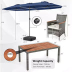 Gymax Set da Pranzo da Giardino 8 Pezzi con Ombrellone a Braccio Doppio e Piano in Legno di Acacia