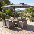Gymax Set da Pranzo da Giardino 8 Pezzi con Ombrellone a Braccio Doppio e Piano in Legno di Acacia