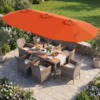Gymax Set da Pranzo da Giardino 8 Pezzi con Ombrellone a Braccio Doppio e Piano in Legno di Acacia