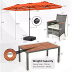 Gymax Set da Pranzo da Giardino 8 Pezzi con Ombrellone a Braccio Doppio e Piano in Legno di Acacia