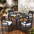 5-Piece Modern Outdoor Aluminum Patio Dining Set, Square Table with Umbrella Hole & 4 Cushioned Armchairs for Patio, Deck, Backyard-Panipeachy