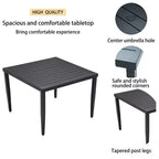 Set da Pranzo Moderno da Esterno a 5 Pezzi in Alluminio, Tavolo Quadrato con Foro per Ombrellone e 4 Poltrone Imbottite per Patio, Terrazza, Giardino-Panipeachy