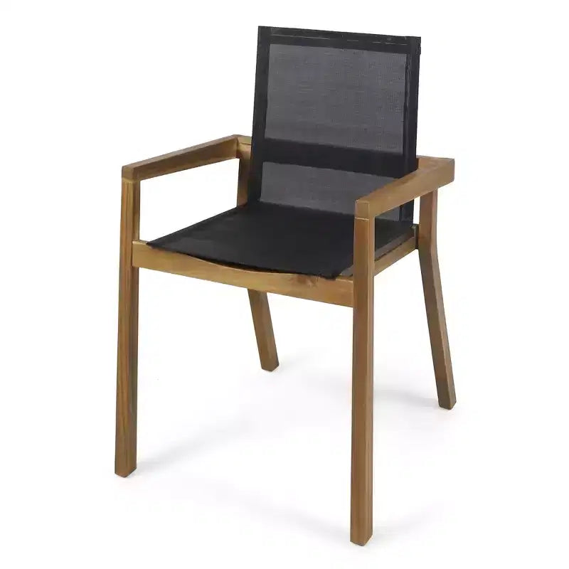 Set da Tavolo da Pranzo Estensibile da Esterno in Legno a 7 Pezzi, 6 Sedie a Rete con Telaio in Legno, Set di Mobili da Patio Moderni per il Giardino-Panipeachy