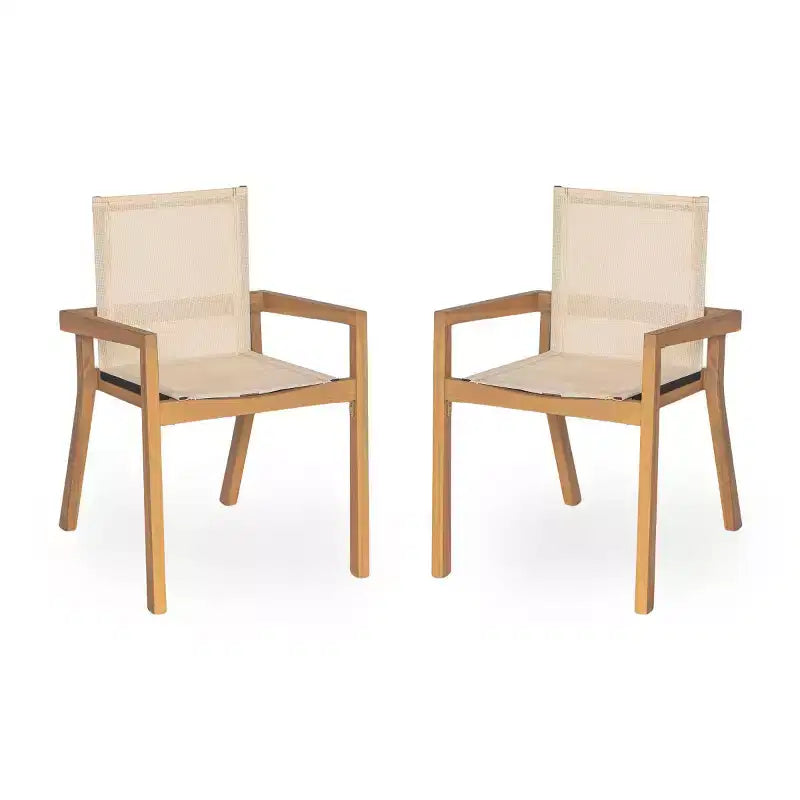 Set da Tavolo da Pranzo Estensibile da Esterno in Legno a 7 Pezzi, 6 Sedie a Rete con Telaio in Legno, Set di Mobili da Patio Moderni per il Giardino-Panipeachy