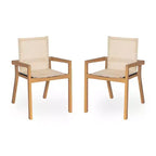 Set da Tavolo da Pranzo Estensibile da Esterno in Legno a 7 Pezzi, 6 Sedie a Rete con Telaio in Legno, Set di Mobili da Patio Moderni per il Giardino-Panipeachy