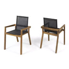 Set da Tavolo da Pranzo Estensibile da Esterno in Legno a 7 Pezzi, 6 Sedie a Rete con Telaio in Legno, Set di Mobili da Patio Moderni per il Giardino-Panipeachy