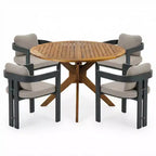 Christopher Knight Home Evren Set da 5 Pezzi Tavolo da Pranzo con Doghe in Legno di Acacia e Sedie da Pranzo Moderne in Alluminio per Esterni