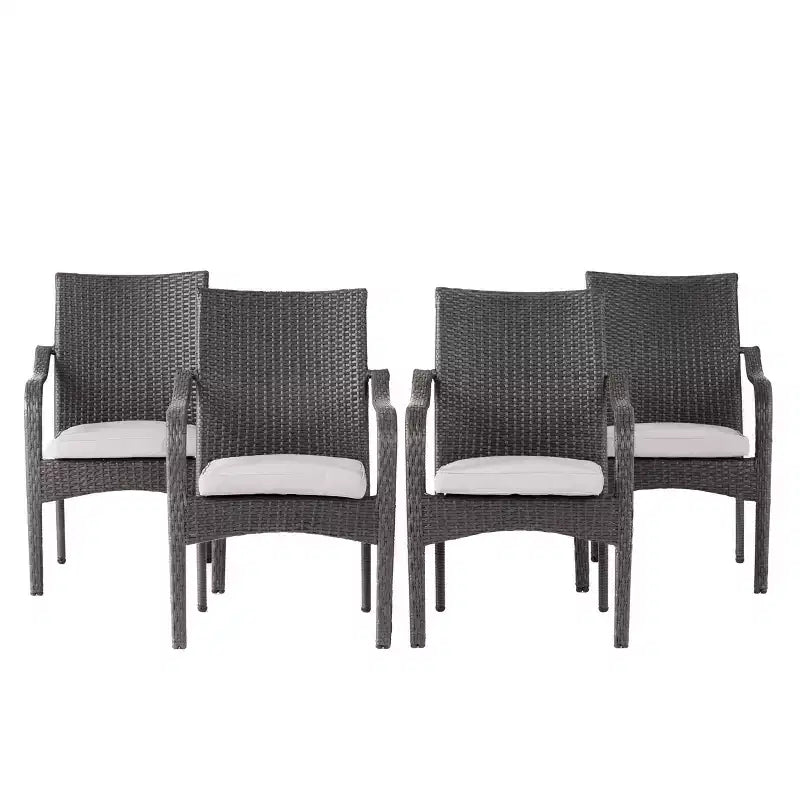 Christopher Knight Home Jose Ensemble de 5 chaises de patio modernes en fer avec design en rotin PE et table à manger en acacia