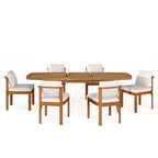 Christopher Knight Home Harrison, ensemble de salle à manger moderne de 7 pièces en bois d'acacia extensible avec table et chaises rembourrées, pour patio