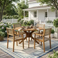 Christopher Knight Home Lucian 5 Piece Patio Farmhouse Acacia Wood Wicker Dining Set with Cushions and Slatted Table