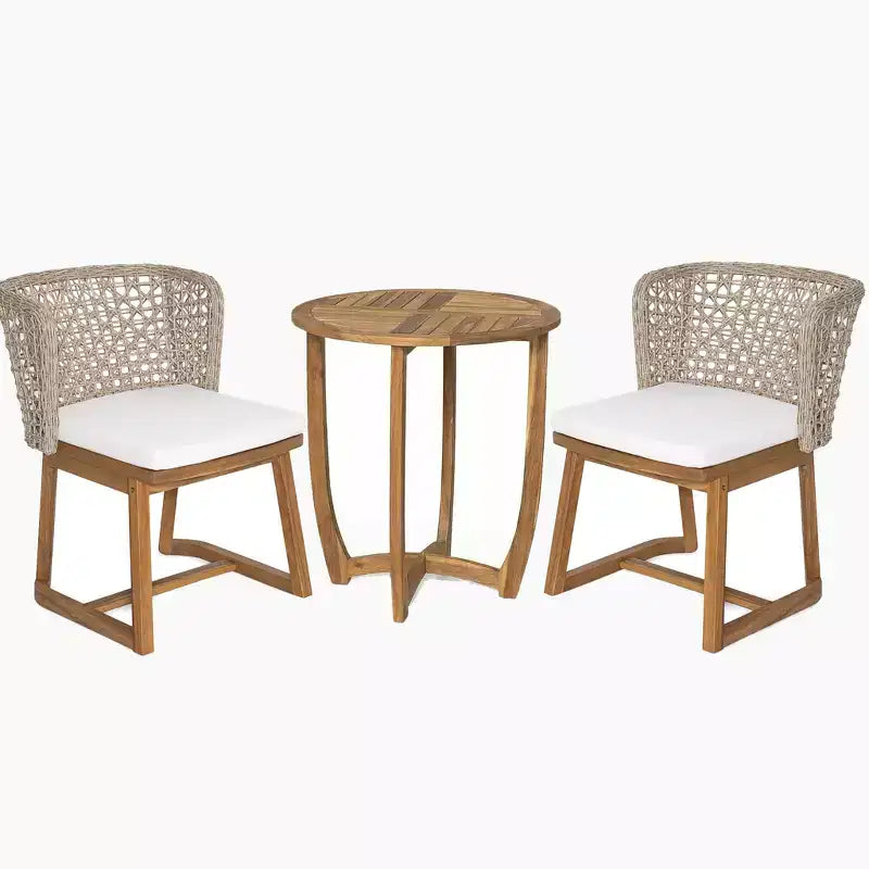 Christopher Knight Home Rohan, ensemble de 3 pièces moderne pour patio, chaises de salle à manger en acacia avec osier naturel et table de bistrot