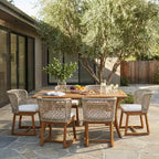 Christopher Knight Home Priya Modern 7 Piece Acacia Patio Dining Chairs with Natural Wicker and Slatted Table