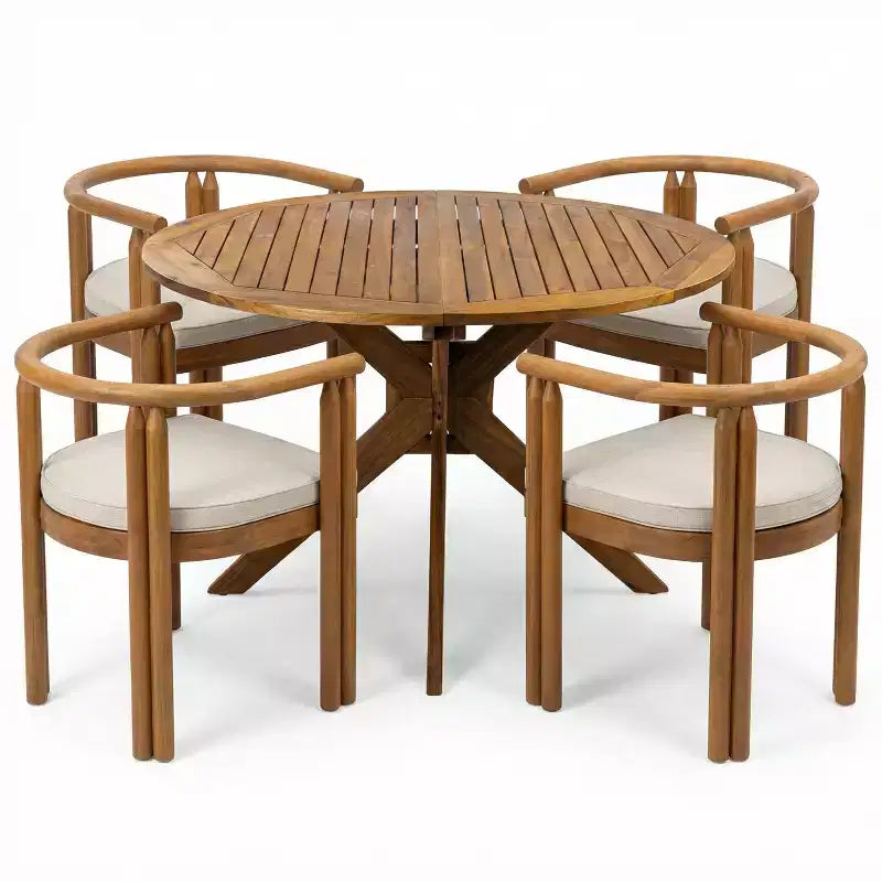 Ensemble de salle à manger d'extérieur 5 pièces en bois d'acacia rustique avec coussins et table à lattes Christopher Knight Home Matteo