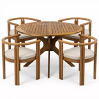 Ensemble de salle à manger d'extérieur 5 pièces en bois d'acacia rustique avec coussins et table à lattes Christopher Knight Home Matteo