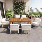 5/7PCS Outdoor Dining Set Patio Dining Furniture Set with 4/6 Rattan Arm Chairs & Weather-Resistant Acacia Wood Table, Natural - ModernLuxe
