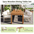 Set da pranzo da esterno 5/7 pz Mobili da pranzo da patio con 4/6 sedie a sdraio in rattan e tavolo in legno di acacia resistente alle intemperie, naturale - ModernLuxe