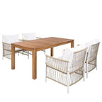 Set da pranzo da esterno 5/7 pz Mobili da pranzo da patio con 4/6 sedie a sdraio in rattan e tavolo in legno di acacia resistente alle intemperie, naturale - ModernLuxe