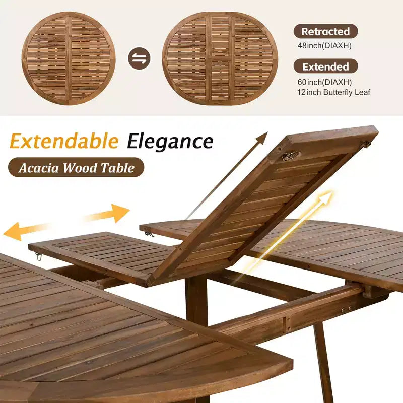 Set da pranzo da esterno 5/7 pz Mobili da pranzo da patio con 4/6 sedie a sdraio in rattan e tavolo in legno di acacia resistente alle intemperie, naturale - ModernLuxe