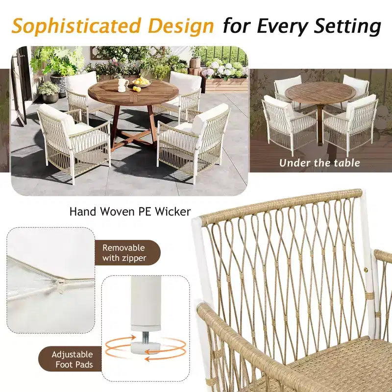 Set da pranzo da esterno 5/7 pz Mobili da pranzo da patio con 4/6 sedie a sdraio in rattan e tavolo in legno di acacia resistente alle intemperie, naturale - ModernLuxe