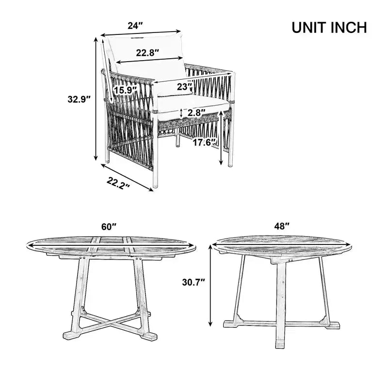 Set da pranzo da esterno 5/7 pz Mobili da pranzo da patio con 4/6 sedie a sdraio in rattan e tavolo in legno di acacia resistente alle intemperie, naturale - ModernLuxe