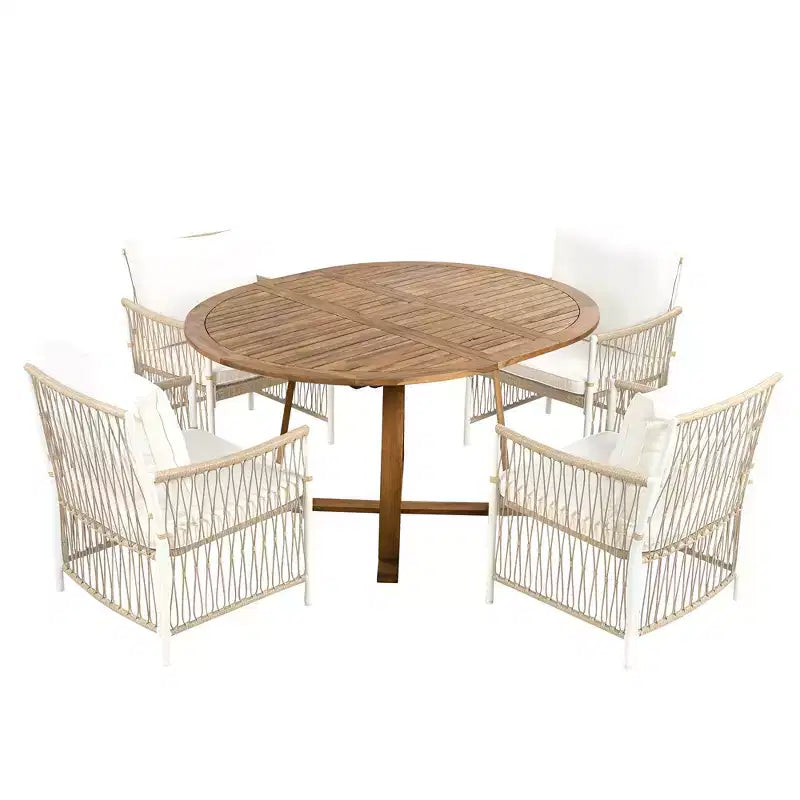 Set da pranzo da esterno 5/7 pz Mobili da pranzo da patio con 4/6 sedie a sdraio in rattan e tavolo in legno di acacia resistente alle intemperie, naturale - ModernLuxe