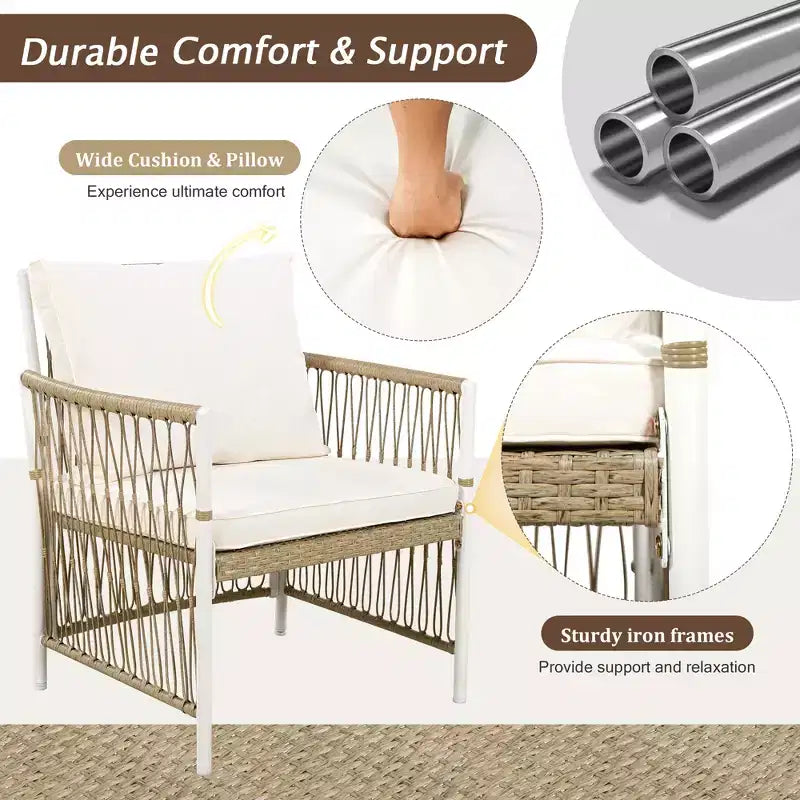 Set da pranzo da esterno 5/7 pz Mobili da pranzo da patio con 4/6 sedie a sdraio in rattan e tavolo in legno di acacia resistente alle intemperie, naturale - ModernLuxe