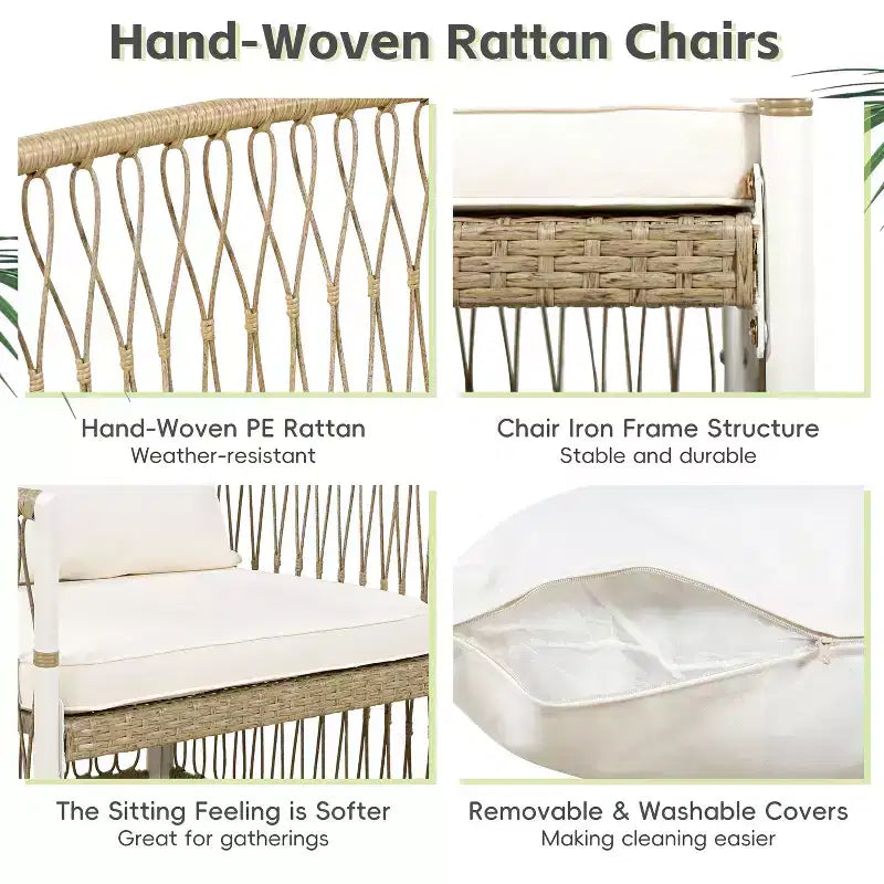 Set da pranzo da esterno 5/7 pz Mobili da pranzo da patio con 4/6 sedie a sdraio in rattan e tavolo in legno di acacia resistente alle intemperie, naturale - ModernLuxe