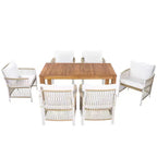Set da pranzo da esterno 5/7 pz Mobili da pranzo da patio con 4/6 sedie a sdraio in rattan e tavolo in legno di acacia resistente alle intemperie, naturale - ModernLuxe