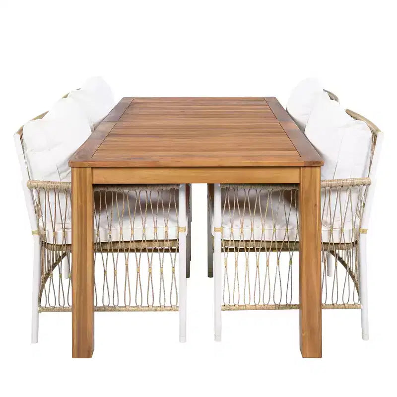 Set da pranzo da esterno 5/7 pz Mobili da pranzo da patio con 4/6 sedie a sdraio in rattan e tavolo in legno di acacia resistente alle intemperie, naturale - ModernLuxe