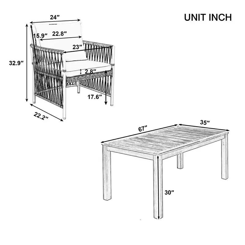 Set da pranzo da esterno 5/7 pz Mobili da pranzo da patio con 4/6 sedie a sdraio in rattan e tavolo in legno di acacia resistente alle intemperie, naturale - ModernLuxe